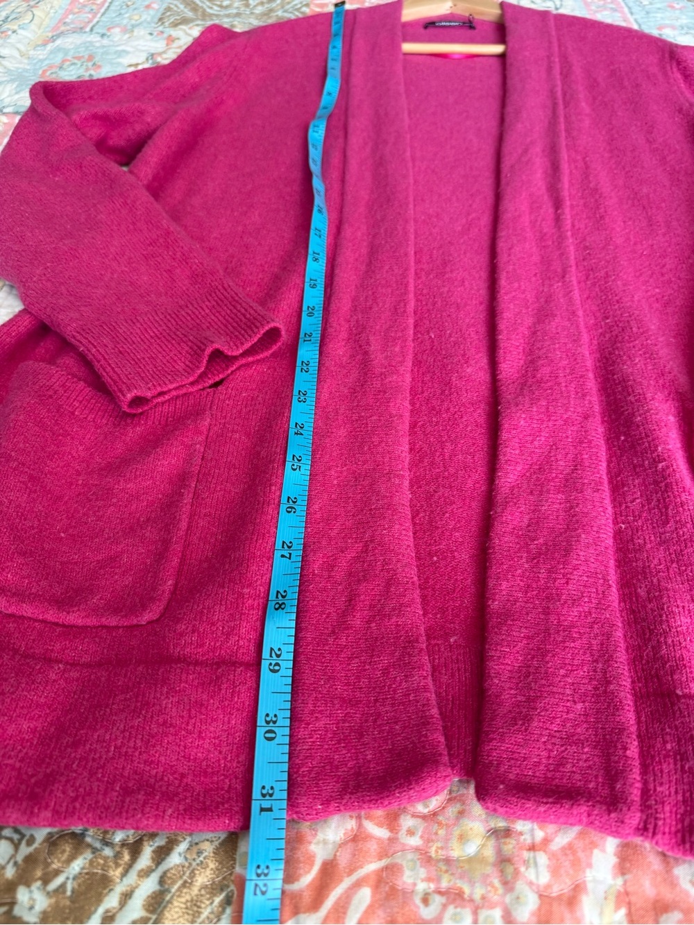 Women's Open-Front Hot Pink Cardigan with Pockets - Picture 10 of 13